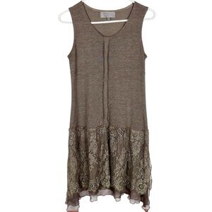 Pretty Angel Dress Small Lace Sequins  Fairycore Brown Cottagecore Linen Blend